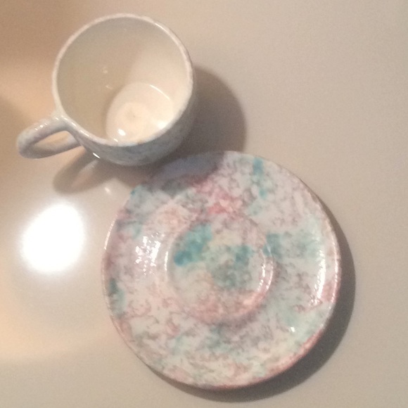 Artisan Handmade Ceramic Cup & Saucer – Blue, Rose & Cream - Picture 4 of 8